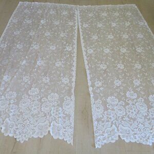 Vintage JCPenney White Lace Shower Curtain Panels W/ Floral Pattern Polyester